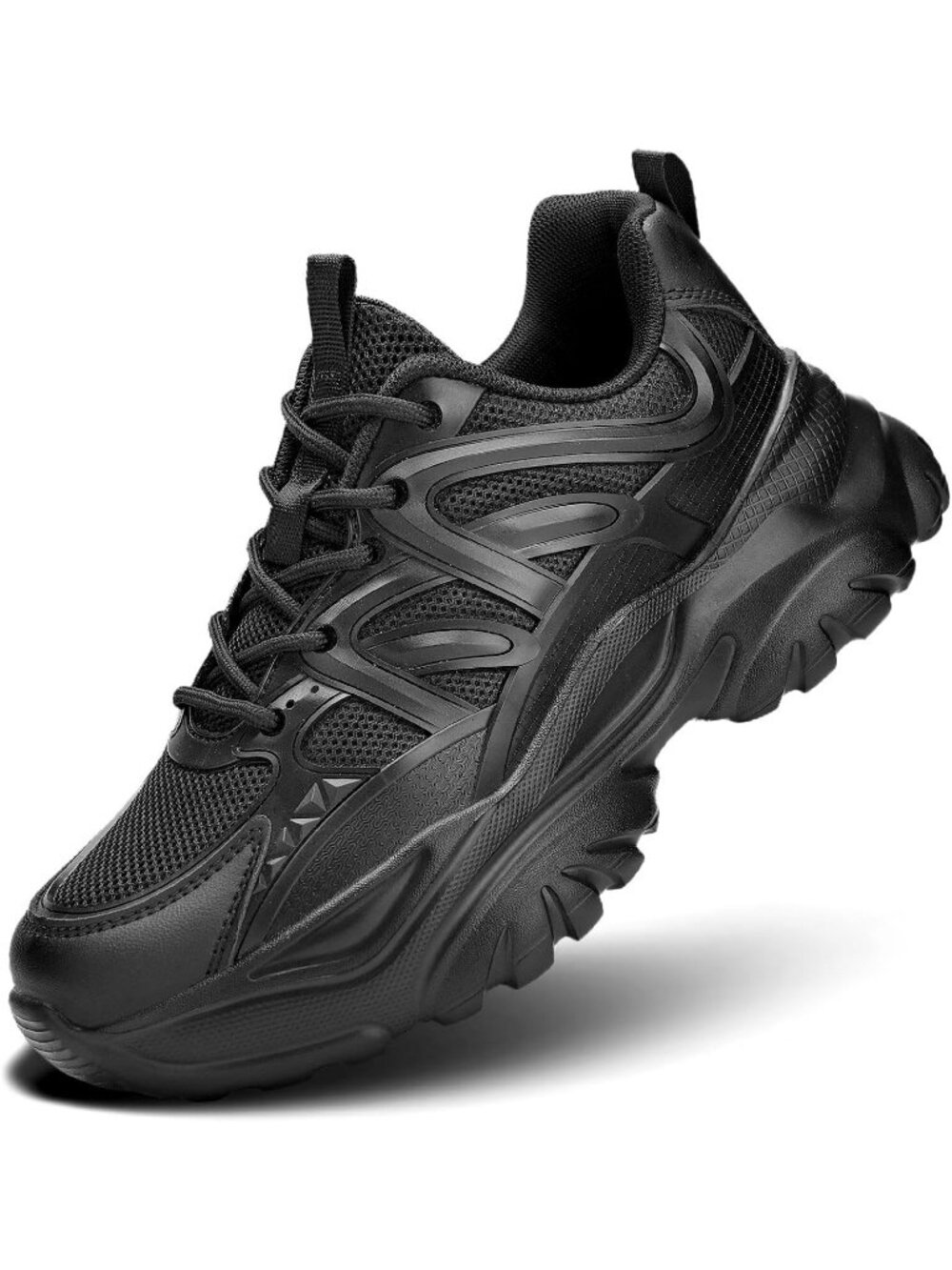 Women's All Black Fashion Athletic Chunky Lightweight Soft Sole Walking Sneakers